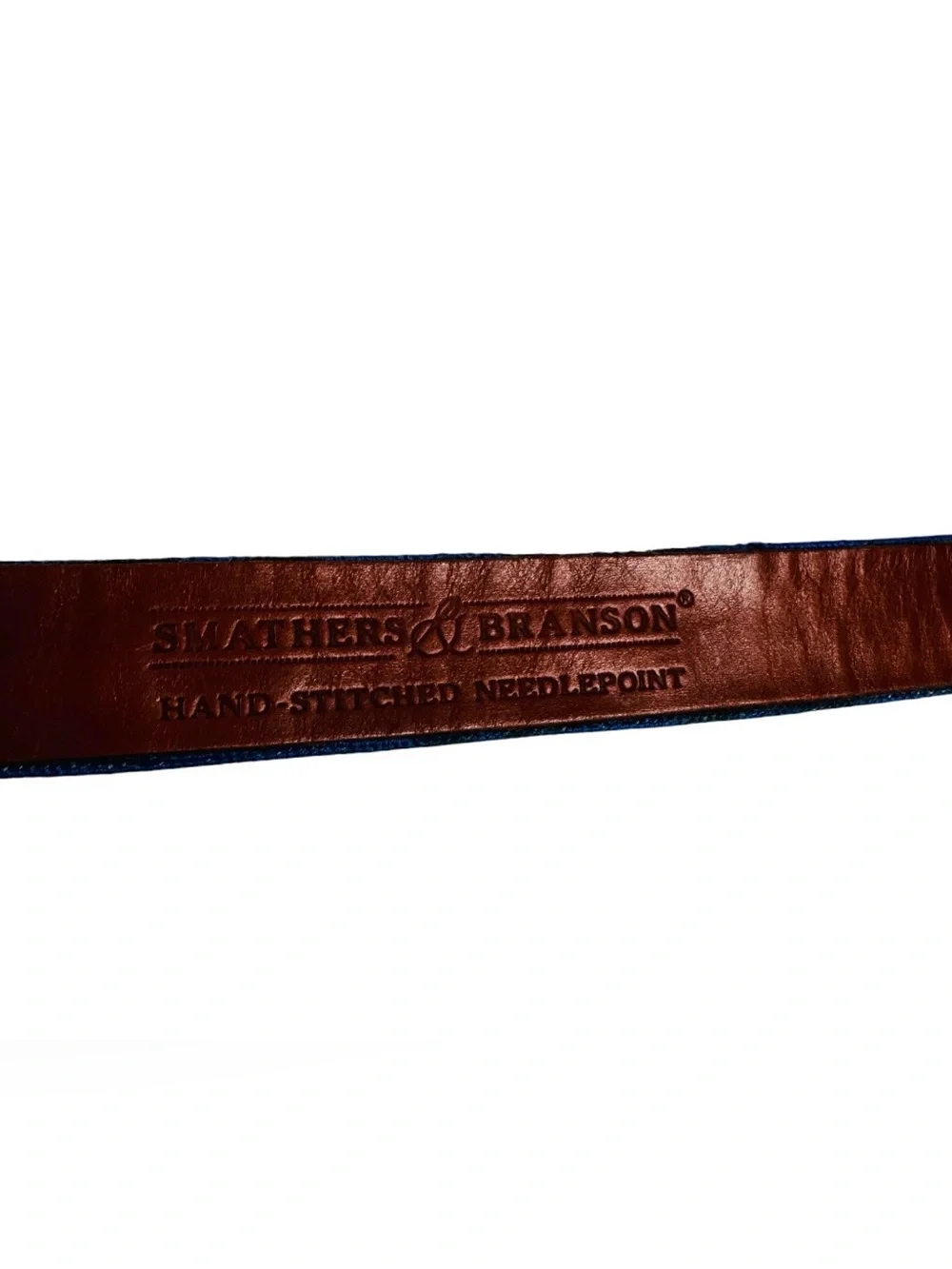 Smathers and Branson  Sports Needlepoint Kids Belt with Brown Leather Trim Large